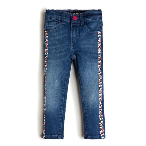 GUESS NWT Skinny Fit Denim Jean Pants Leopard Side Print Dark Blue Size Kids 4 - Picture 1 of 8